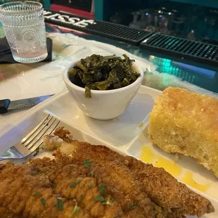 Catfish, greens cornbread.  Amazing