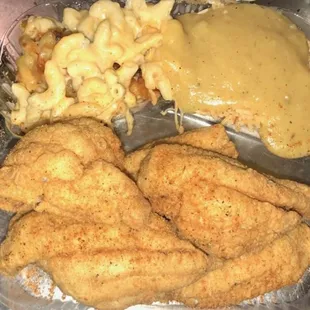 fried chicken, macaroni and cheese