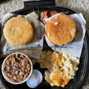 4 Vegetable Plate Mac n Cheese  Black Eye Peas  Cabbage  Yams