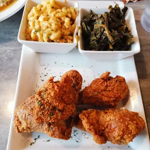 Fried Chicken Entrée w/ Mac and Cheese &amp; Greens