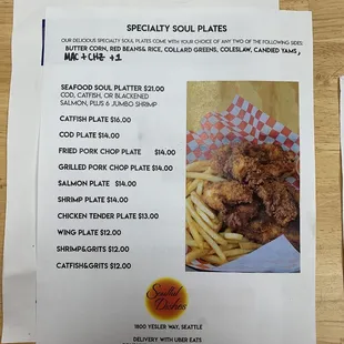 Specialty soul plates menu