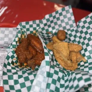 Wings and catfish