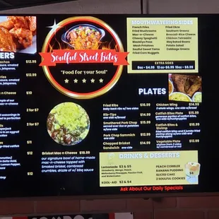 a menu on the wall