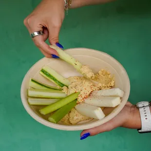 hummus with jicama, cucumber, celery