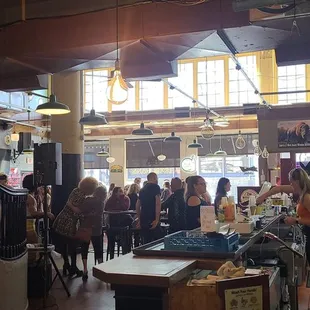 a group of people in a restaurant
