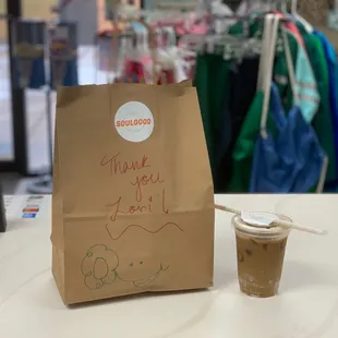 To-go bag, iced coffee, cute packaging