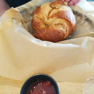 A perfect flaky croissant with delicious strawberry jelly!