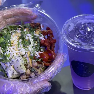 Soul bowl with a lavender inspired drink.