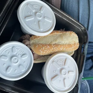 a tray of sandwiches