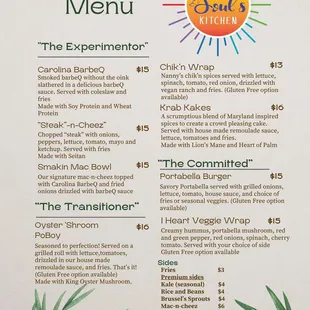 the menu for the restaurant