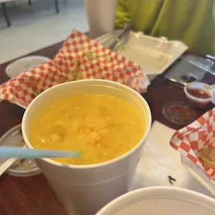 a bowl of soup with a spoon in it
