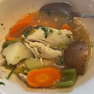 Homemade chicken soup. It was so good that I ate half of it before I remembered to take a photo!