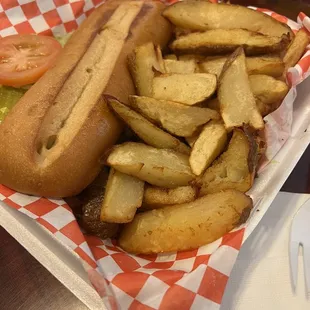 a hot dog and fries
