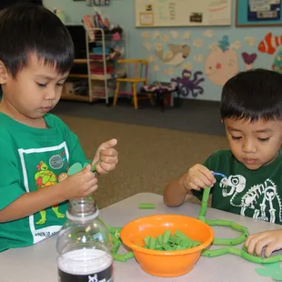 Making necklaces for St. Patrick's Day