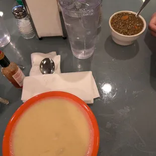 Potato cheese soup and lentil