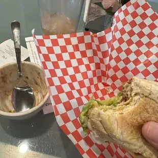 The perfectly made sandwich I took one bite and fell in love with the menu the soup was the first to go.