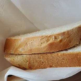 two slices of bread in a basket