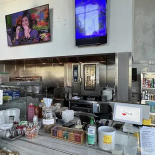 Inside at counter