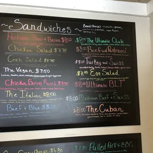 the menu on the wall