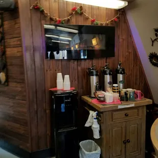 Coffee bar. Love the help your self station