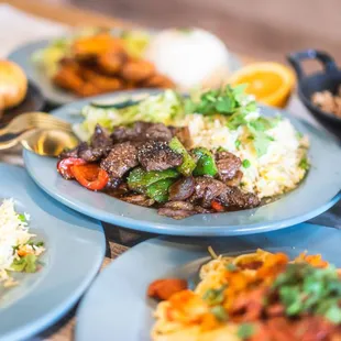 a variety of food on plates
