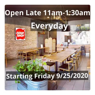 Open Late Starting Friday 9/25/2020 from 11am-1:30am Everyday