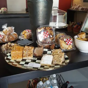 a variety of food items on a table
