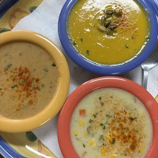 Soup flight! Butternut, corn chowder and mushroom. All were great.