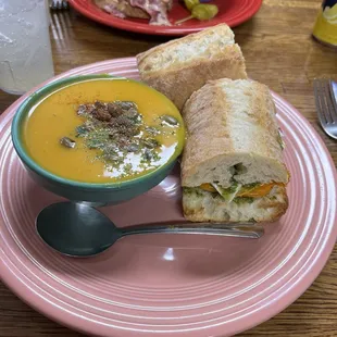 Roasted Vegetable Sandwich with Butternut Squash soup.
