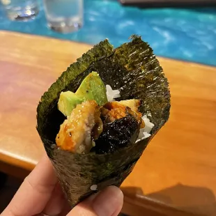 Eel/avocado hand roll