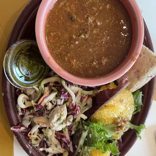 Lunch Combo - Turkey Chili, Big Green Salad, Zucchini and Chicken Salad