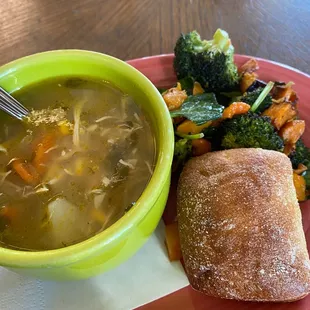 Chicken soup with Roasted Vegetable Salad