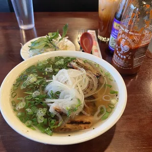 Grilled Chicken pho with table setup