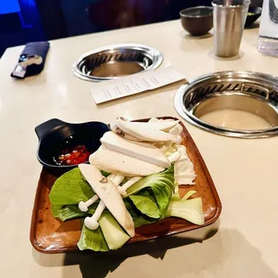 Bok Choy, Enoki Mushroom, Tofu Skin, King Mushroom, Tontanksu Broth