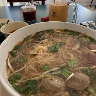Brisket &amp; meatball pho slurpingly special broth