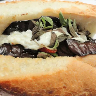 Roasted Eggplant Sandwich (with Roasted Red Peppers, Goat Cheese, Fresh Marjoram)