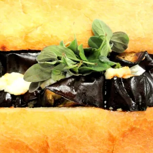 Roasted Eggplant Sandwich (with Roasted Red Peppers, Goat Cheese, Fresh Marjoram)