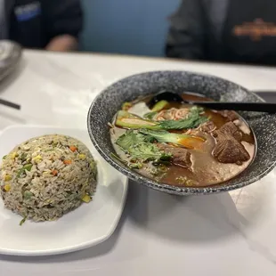 Shrimp Fried Rice and 1. Spicy Beef Noodles