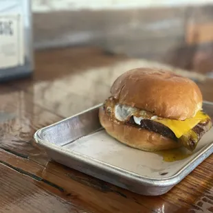 Breakfast egg and brisket sandwich