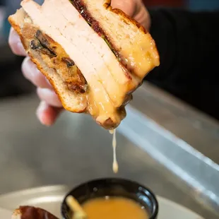 Roasted Turkey Dip:
 Stuffing, Cranberry, Kale, Sweet Potato Fries