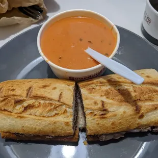 This is what getting ripped off looks like. $20 for a 6 inch sandwich with nothing but meat and cheese and a cup of soup from a bag.