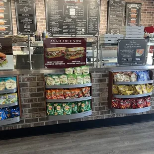 They offer a variety of salads, specials, chips and they have fountain drinks too.