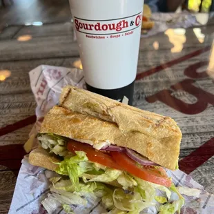 a sandwich and a drink