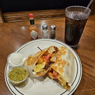 Breakfast Burrito with Salsa Verde &amp; a Diet Pepsi!