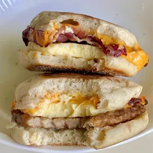 Bfast Sandwiches: Bacon, Egg &amp; Cheese $6.49 and Sausage, Egg &amp; Cheese $6.99