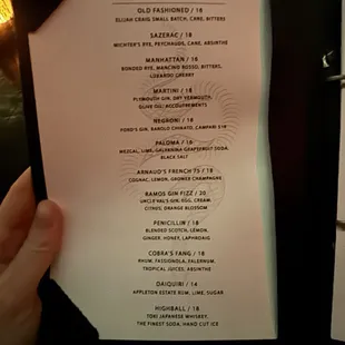 Classics Cocktail Menu