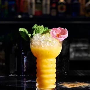 MANGO CRUSH**
playful and refreshing; vodka, falernum, mango, lime, coconut **(falernum and orgeat contains almonds)