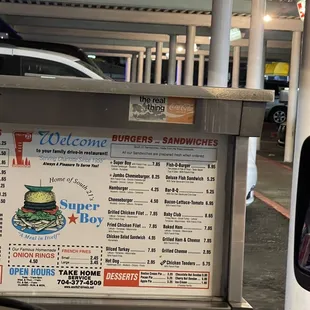 a menu for burgers and sandwiches