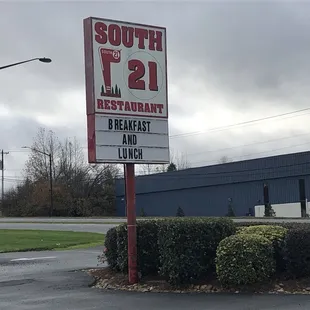 Sign in front of South 21.