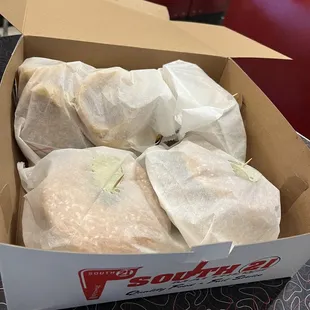 Our to go order tucked away neatly with love by the kitchen.